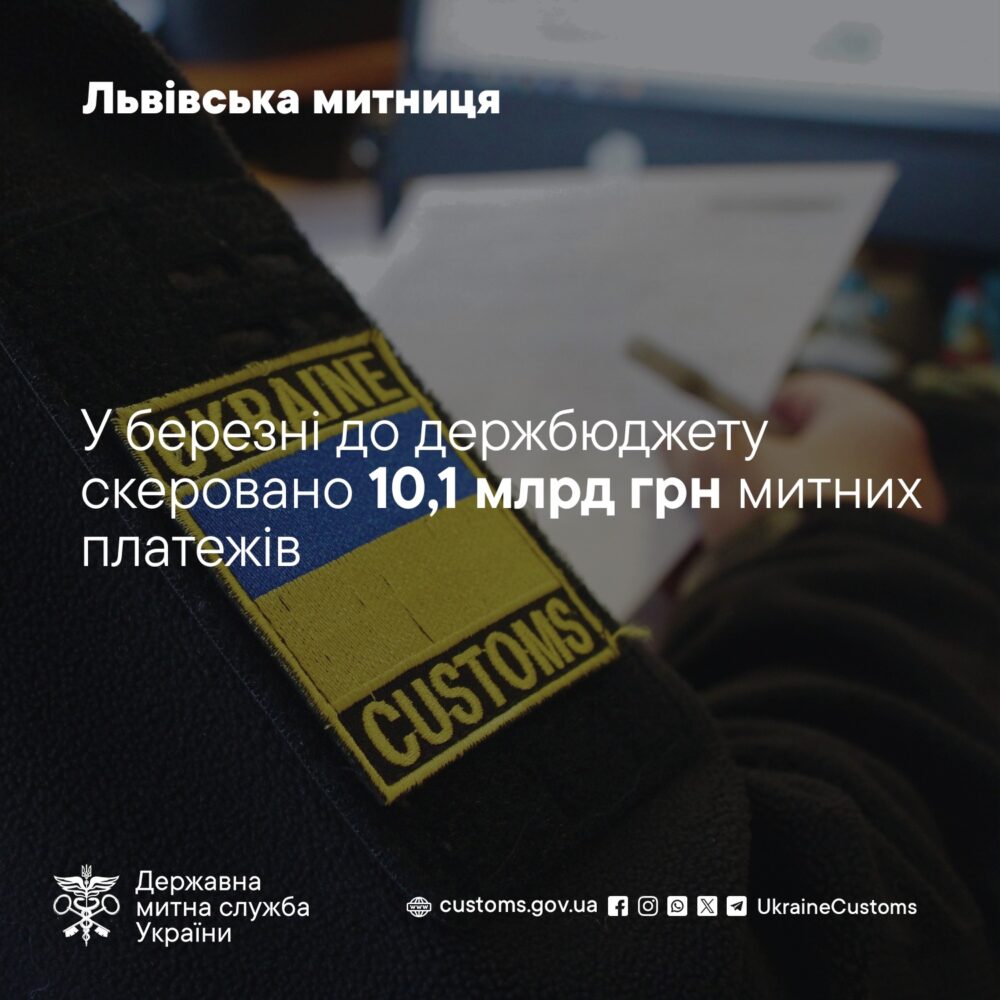 Львівська митниця перерахувала понад 10 млрд грн до держбюджету у березні