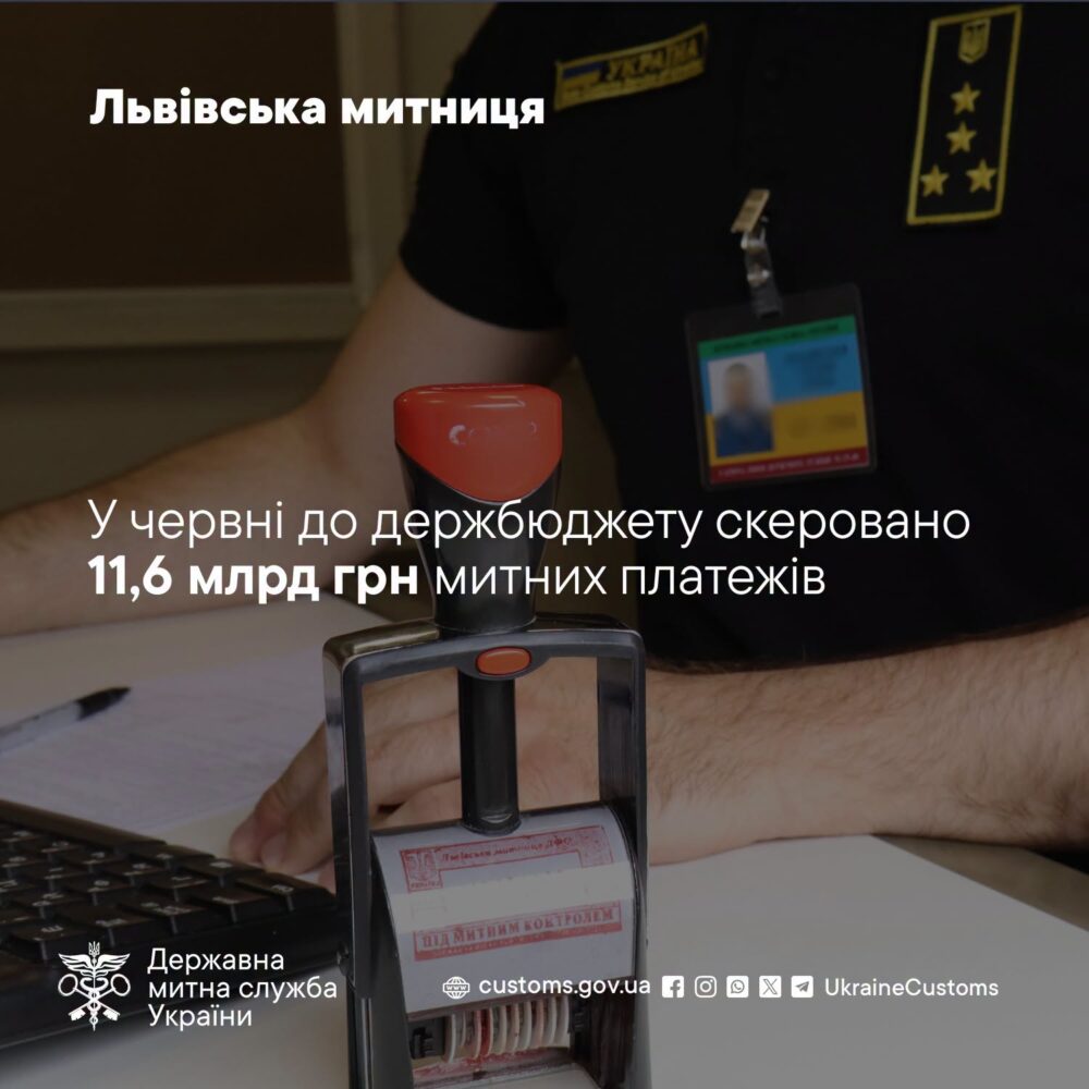 Львівська митниця у червні перерахувала до держбюджету 11,6 млрд грн