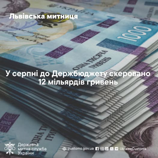 Львівська митниця перерахувала до держбюджету майже 12 млрд грн за серпень